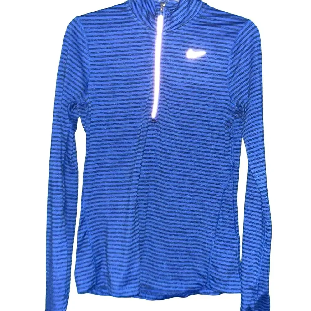 Nike Dri-FIT Running Shirt Small Black Blue Striped Long Sleeve Athletic Gym‎